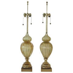 Large Pair of Amber Murano Lamps by Marbro