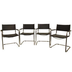 Four Leather and Chrome Dining Chairs by Mart Stam