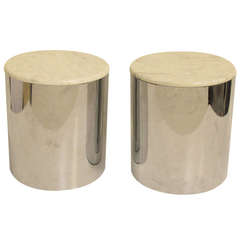 Paul Mayan for Habitat pair of Chrome and Marble Side Tables