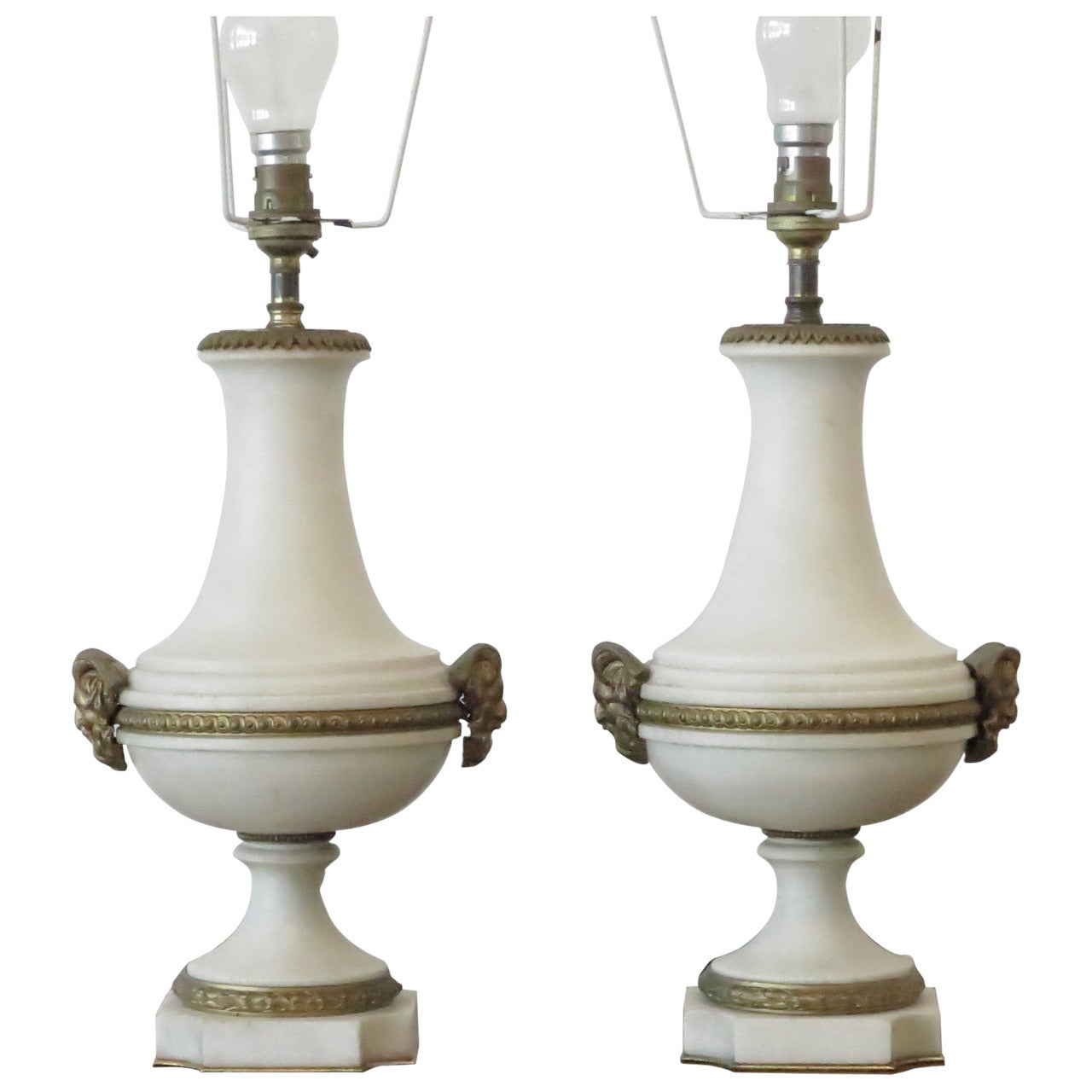 Pair of Neoclassical Alabaster Table Lamps