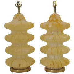 Pair 1970s Murano Sculptural Lamps