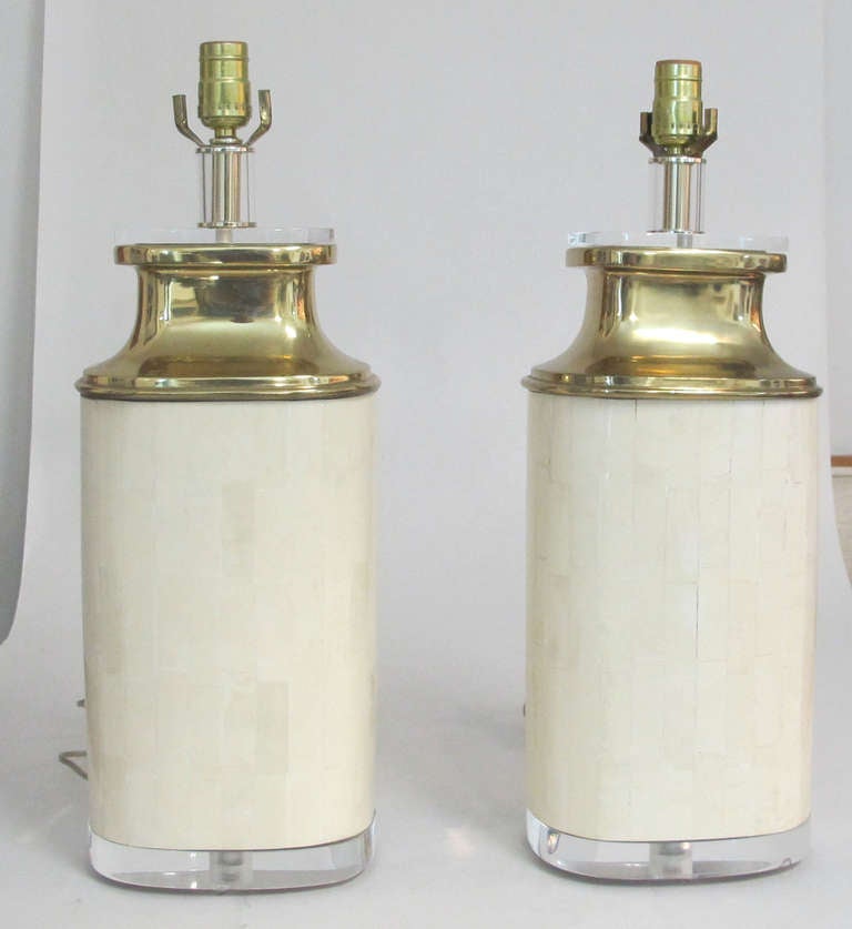 Style of Karl Springer Pair of Bone and Lucite Lamps