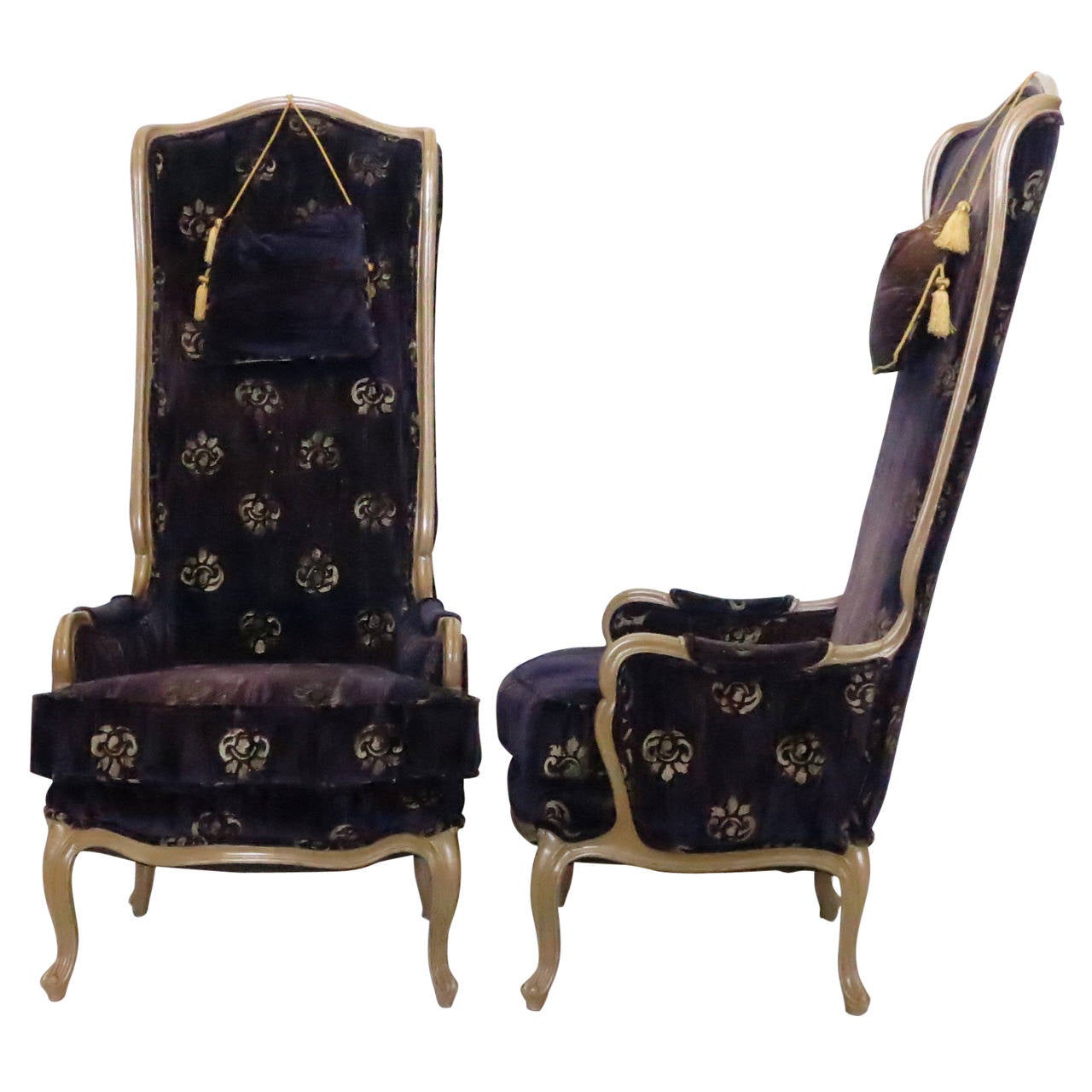 Pair of Graceful High Back Lounge Chairs For Sale at 1stDibs
