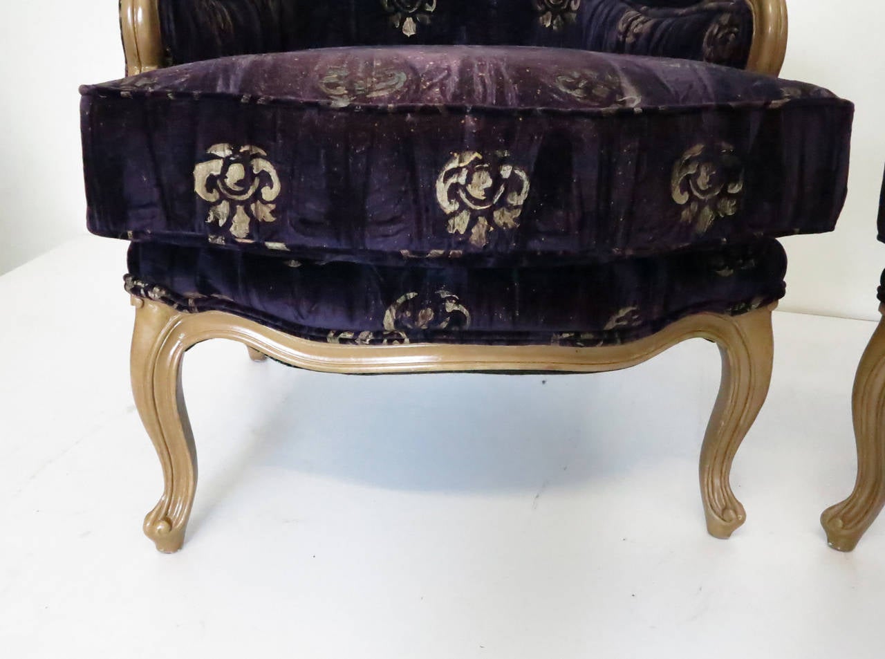 Hollywood Regency Pair of Graceful High Back Lounge Chairs