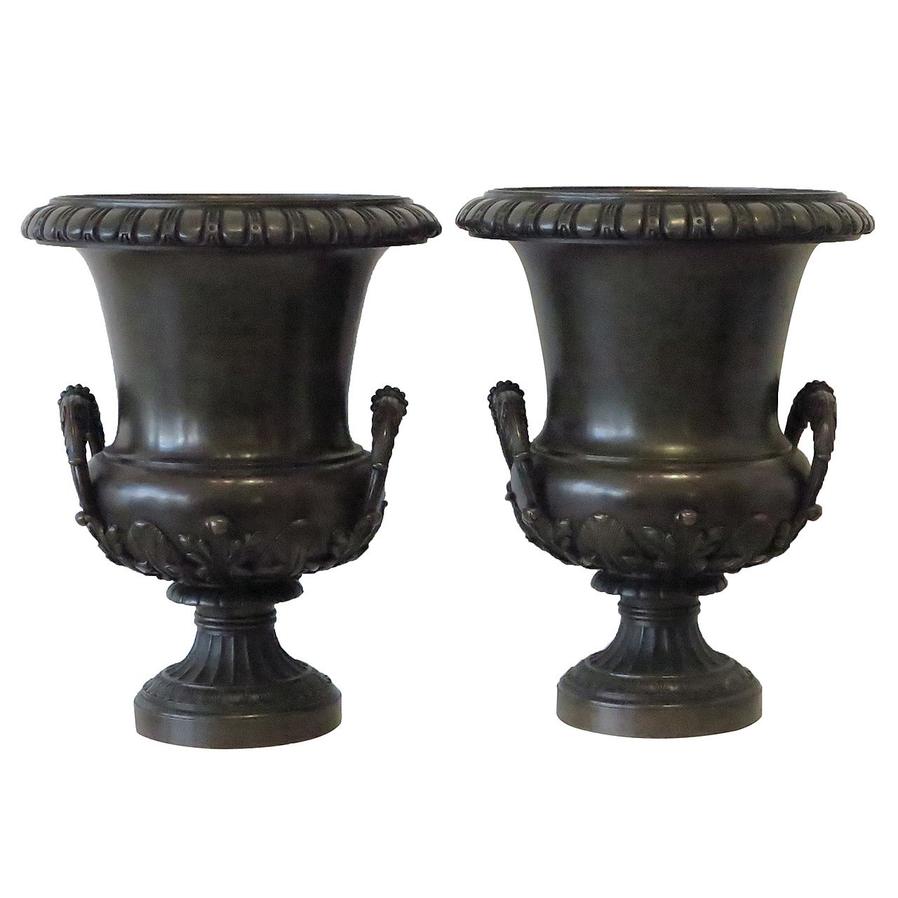 Pair of 19th Century French Neoclassical Bronze Urns