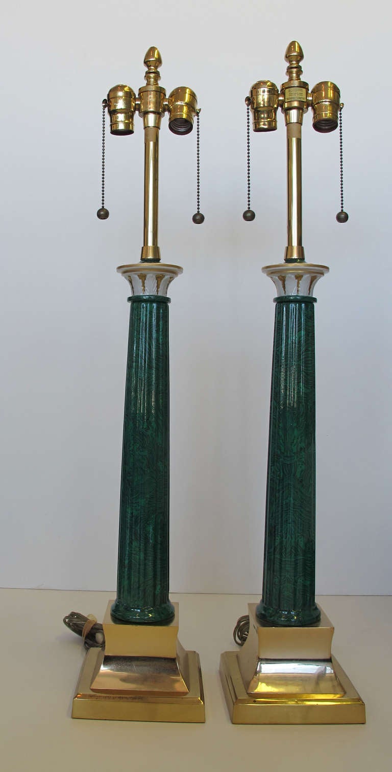 Late 20th Century Pair Marbro  Ceramic & Brass Lamps