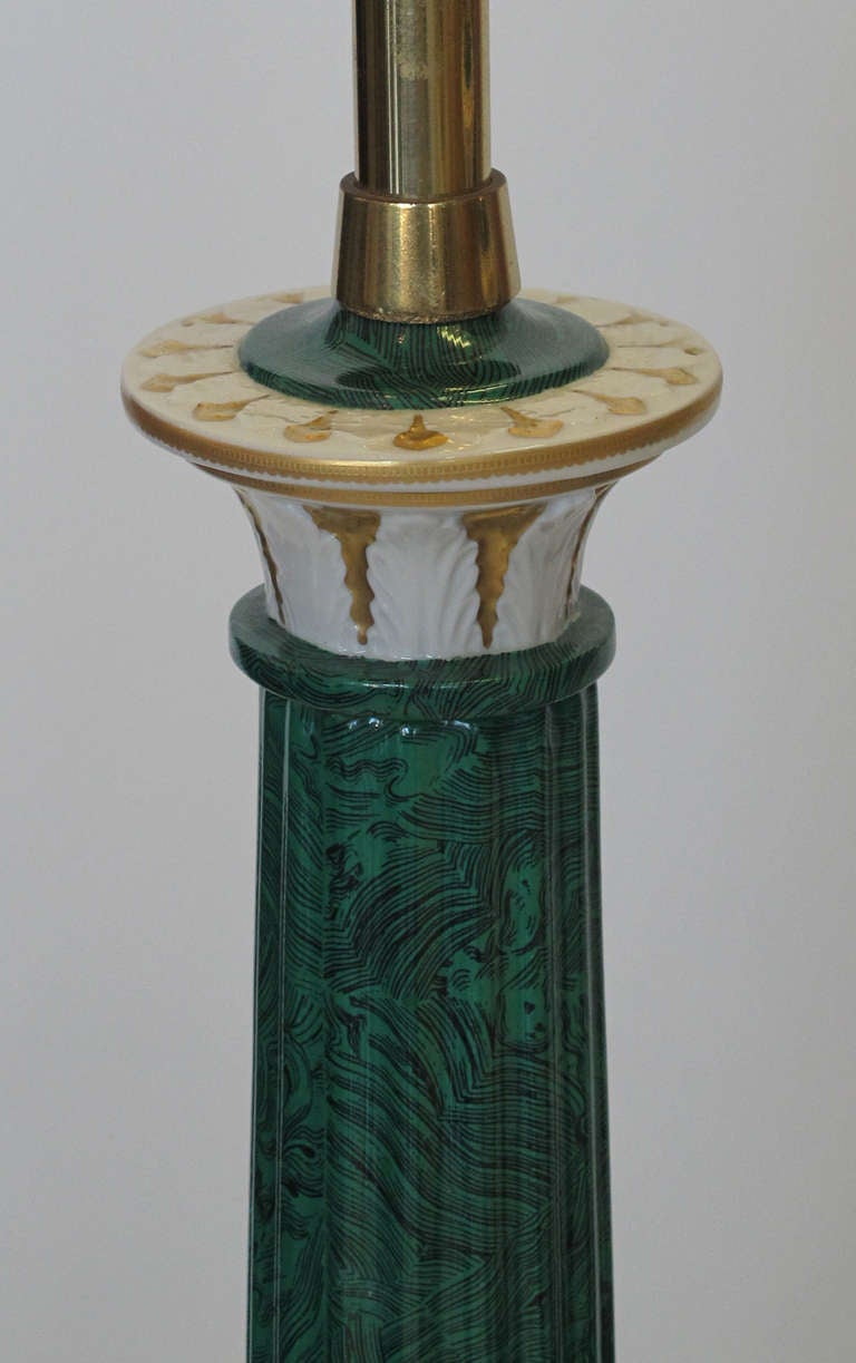 Mid-Century Modern Pair Marbro  Ceramic & Brass Lamps
