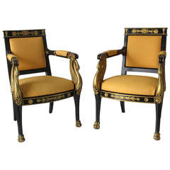 Pair of French Empire Style Armchairs with Swans