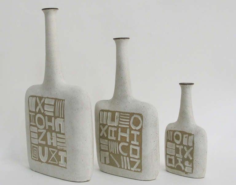 Late 20th Century Set of Three Italian Pottery Vases by Gambone