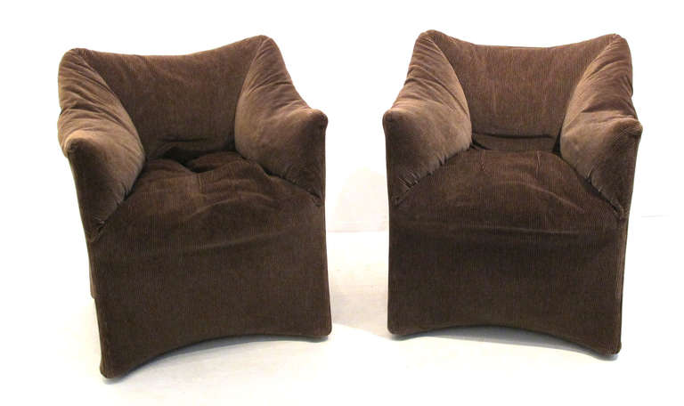Pair Piccola tentazione easy chairs by Mario Bellini for Cassina. Original fabric in excellent condition very clean and not worn.