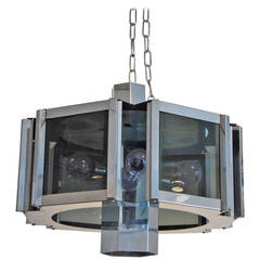 Modernist Chrome and Smoked Glass Chandelier by Robert Sonneman