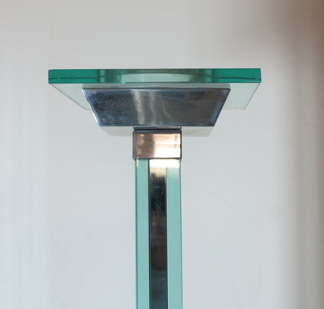 Gianfranco Frattini Glass and Chrome Torchiere, Made by Relco Italy.