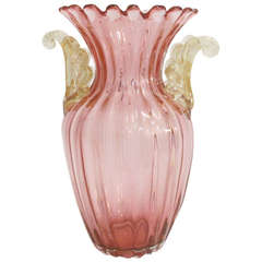 Archimede Seguso Murano Vase with Leaf Handles