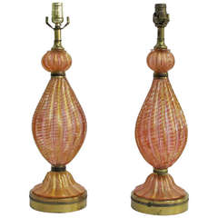 Pair Barovier And Toso Cordonato D'oro Murano Lamps