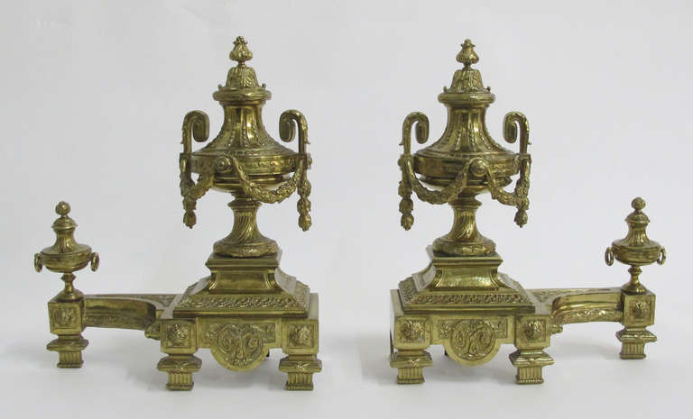 Pair of 19th Century Dore Bronze chenets. Excellent quality and detail.