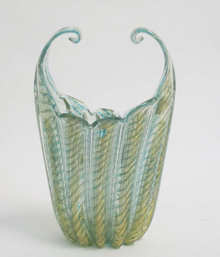 Italian Barovier and Toso Cordonato D'Oro Murano vase
