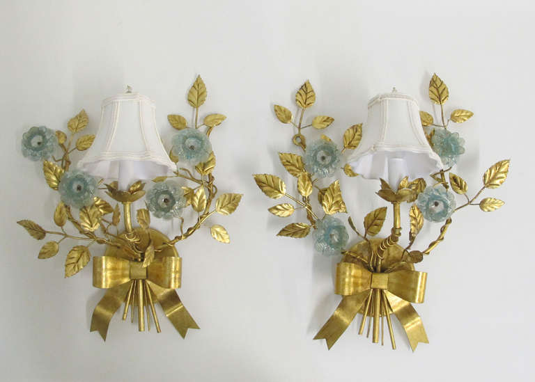 Pair of 1950s Murano sconces. Beautiful size and color.