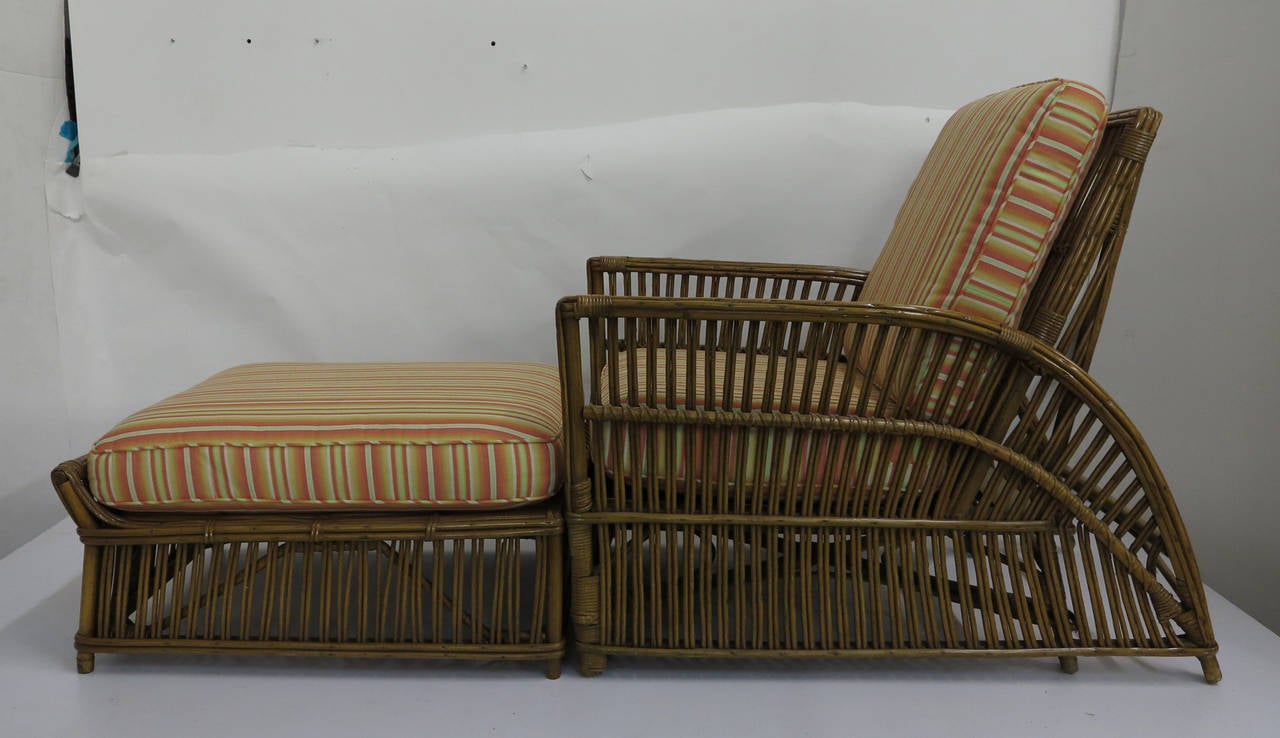 Hand-Crafted Reed Lounge Chair with Ottoman, 1930s