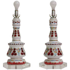 Antique Cameo Cut Glass Bohemian Lamps