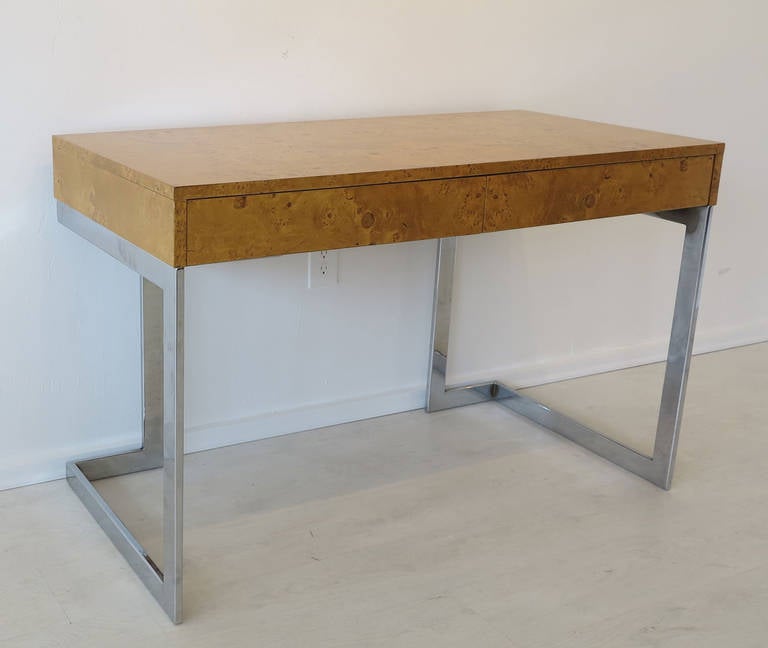 Modernist Burl Wood Desk by Milo Baughman at 1stDibs