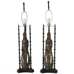 Monumental Pair of Bronze D'ore Table Lamps in the Style of James Mont