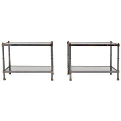 Mid-Century Modern Side or End Tables in Brass, Chrome and Glass
