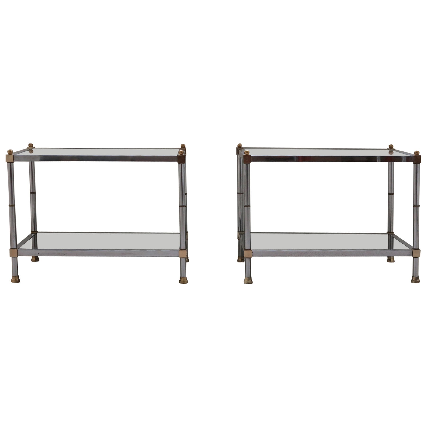 Mid-Century Modern Side or End Tables in Brass, Chrome and Glass