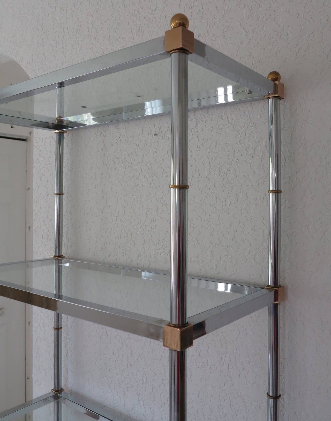 American Chrome and Brass Etagere Glass Shelves