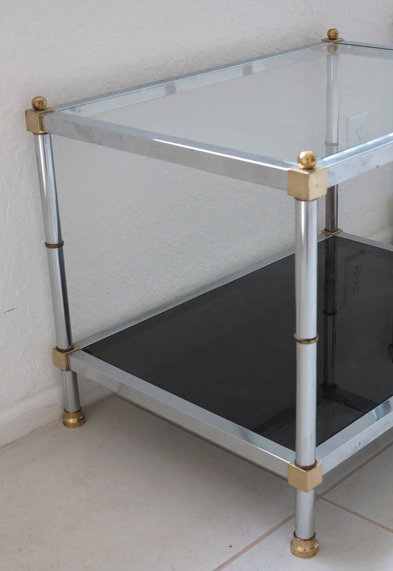 Plated Mid-Century Modern Side or End Tables in Brass, Chrome and Glass