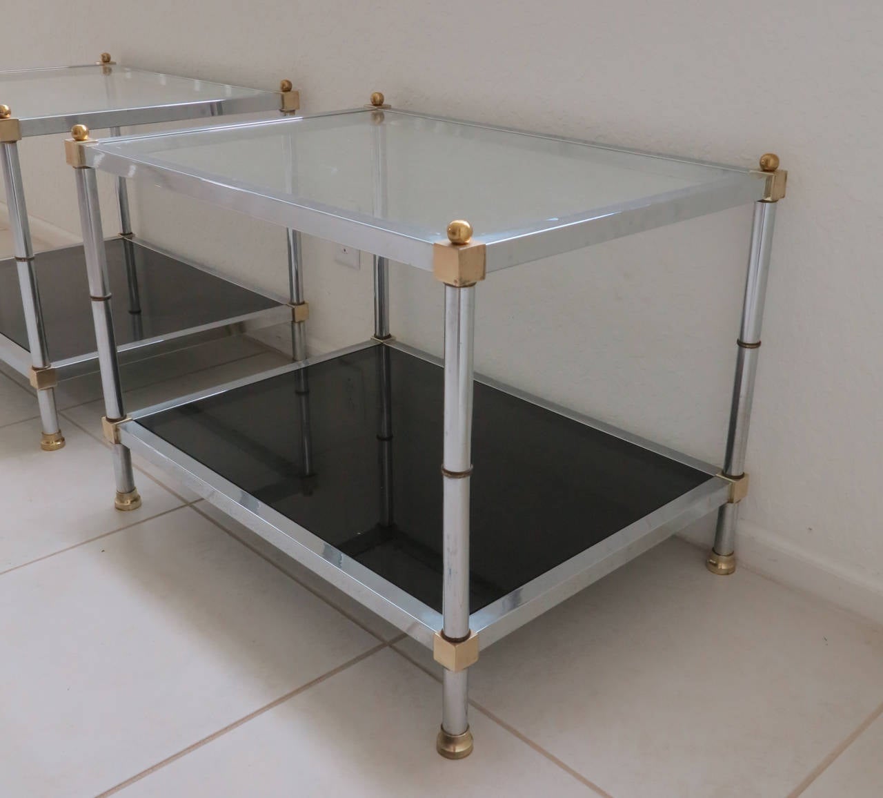 Mid-Century Modern Side or End Tables in Brass, Chrome and Glass In Excellent Condition In West Palm Beach, FL