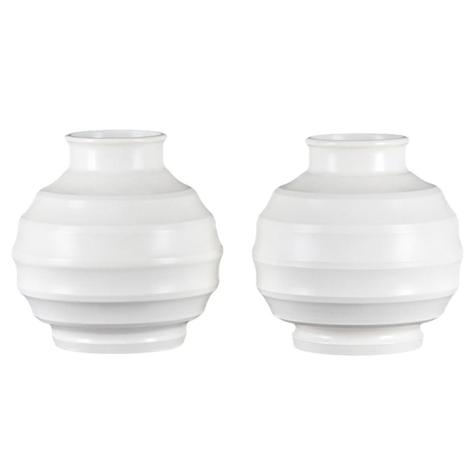 Pair of Keith Murray White Vases