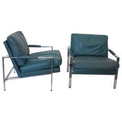 Pair of Leather Lounge Chairs by Milo Baughman for Thayer Coggin