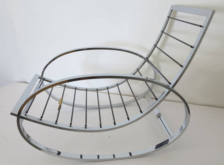 Chrome Renato Zevi Ellipse Chair and Ottoman in the Style of Milo Baughman