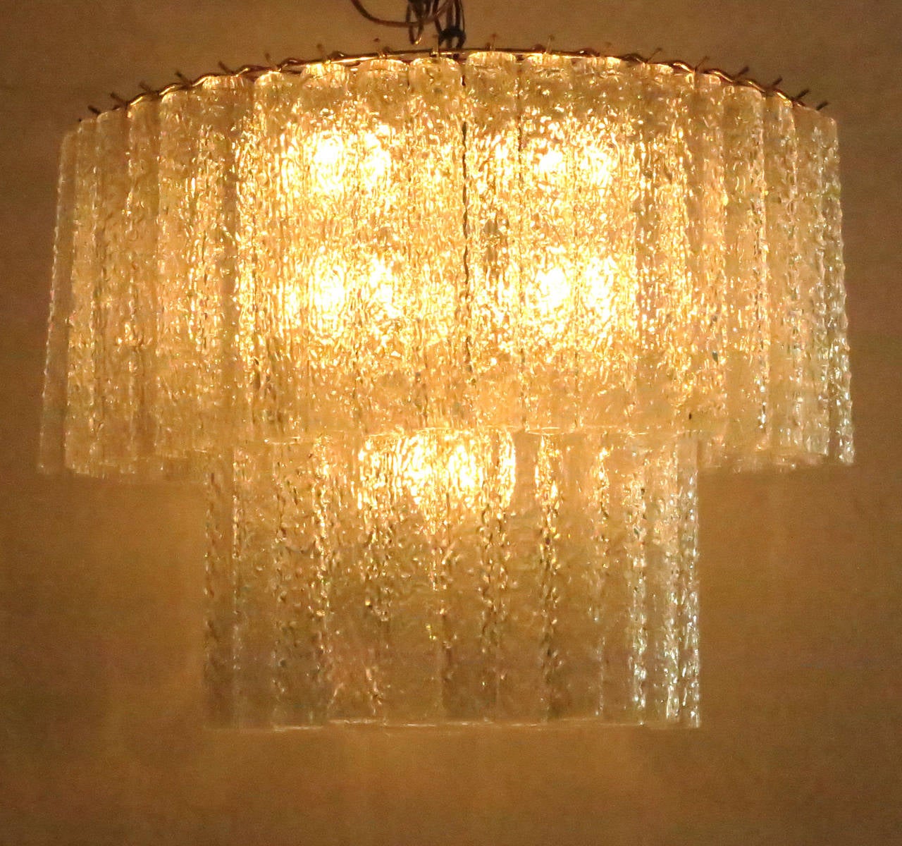 Oval Venini Chandelier with Tronchi Murano Glass