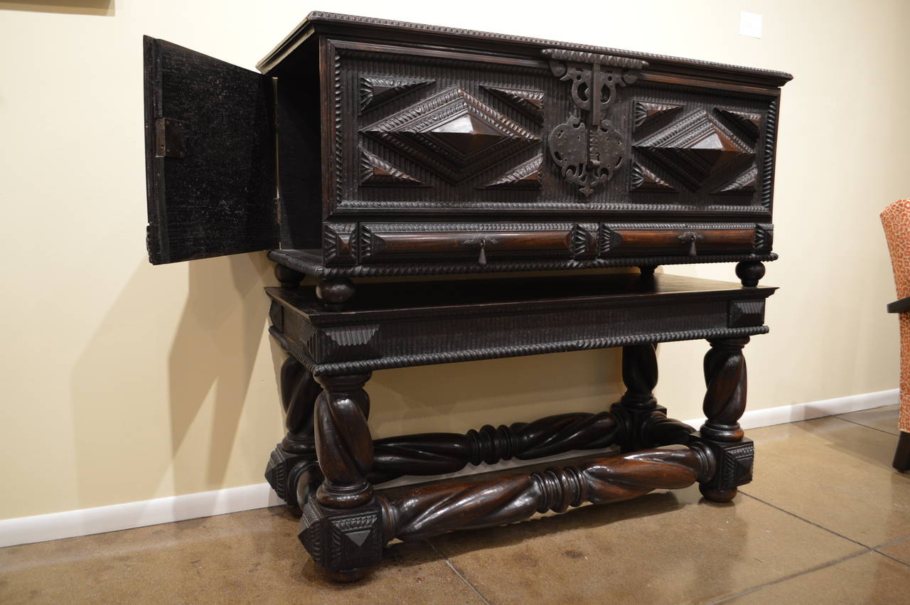 Carved Portuguese Antique Baroque Chest in Solid Brazilian Rosewood