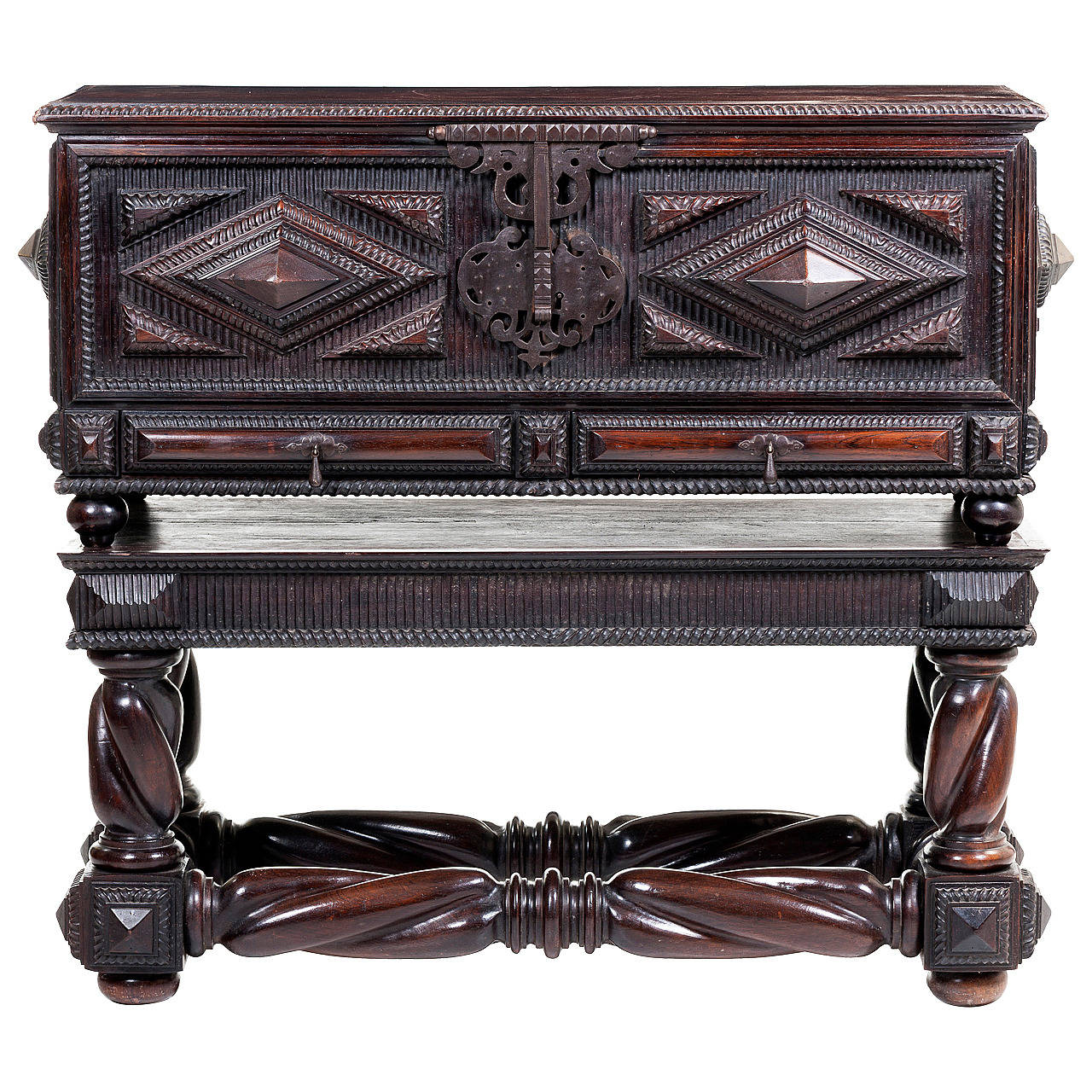Portuguese Antique Baroque Chest in Solid Brazilian Rosewood at 1stDibs