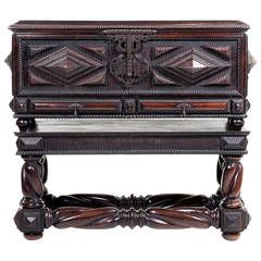 Portuguese Antique Baroque Chest in Solid Brazilian Rosewood