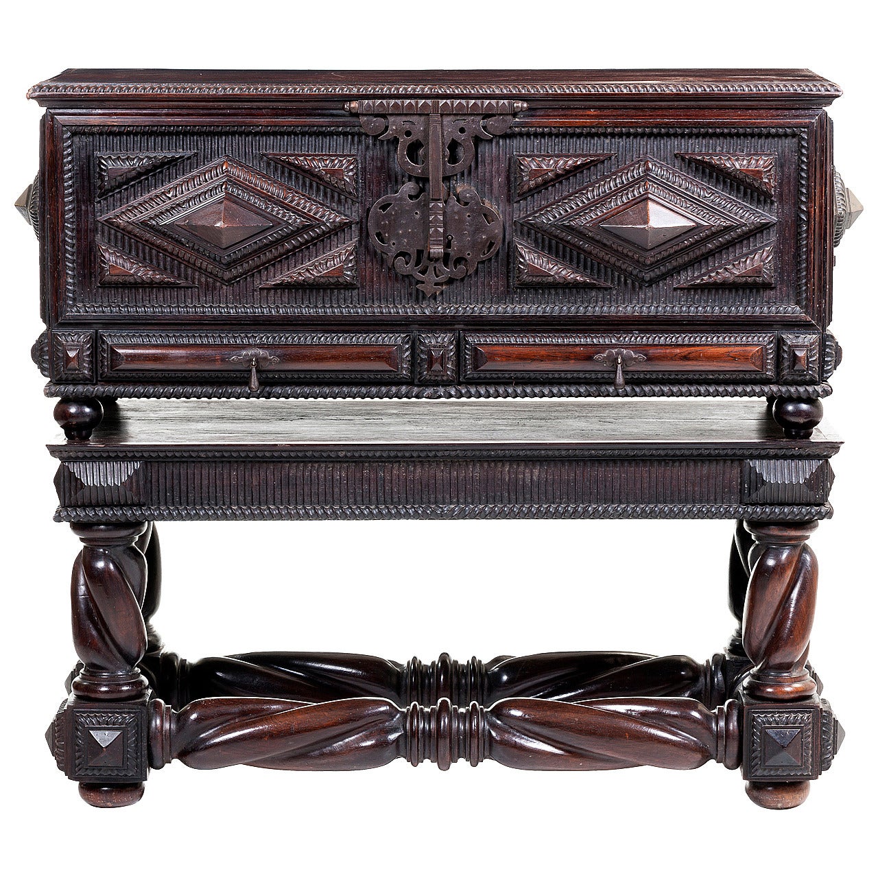 Portuguese Antique Baroque Chest in Solid Brazilian Rosewood