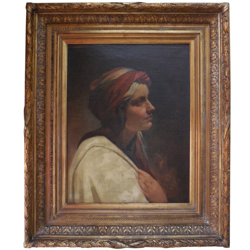 "Jeune Femme au Turban"  by Hippolyte de la Charlerie. Original gilded frame For Sale