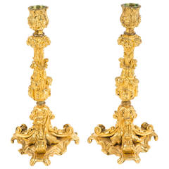 Pair of Gilded Bronze Candleholders