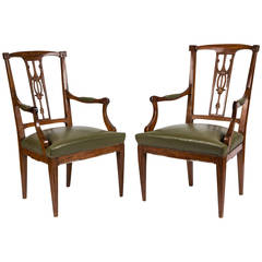 19th Century Pair of Library Leather Chairs