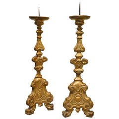 Pair of Louis XIV Antique Gilded Candleholders
