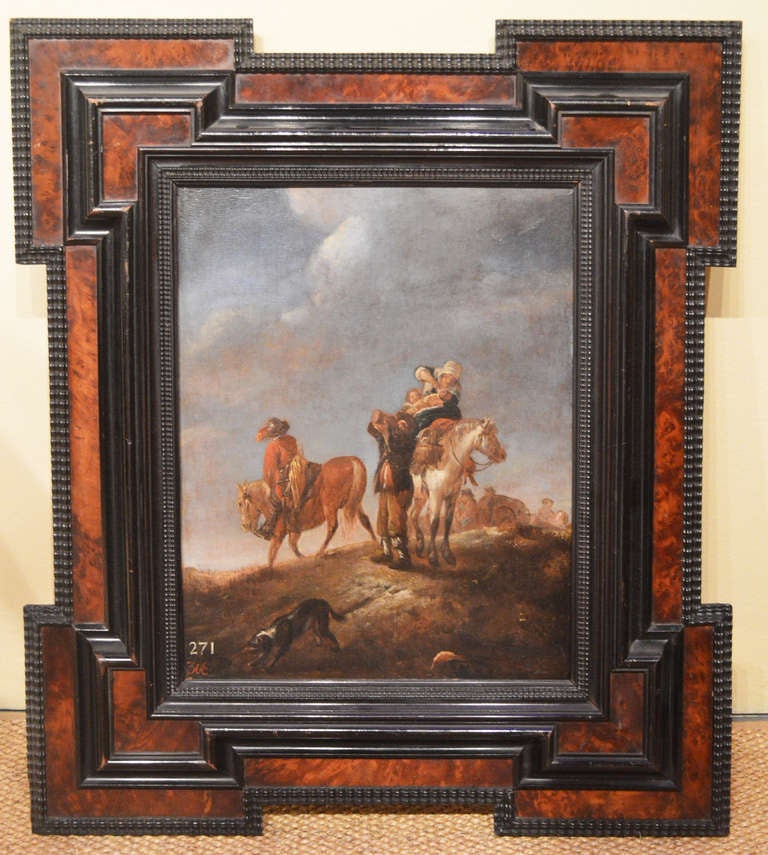 17 th century "La Halte des Cavaliers" oil on board Attr Pieter Wouverman