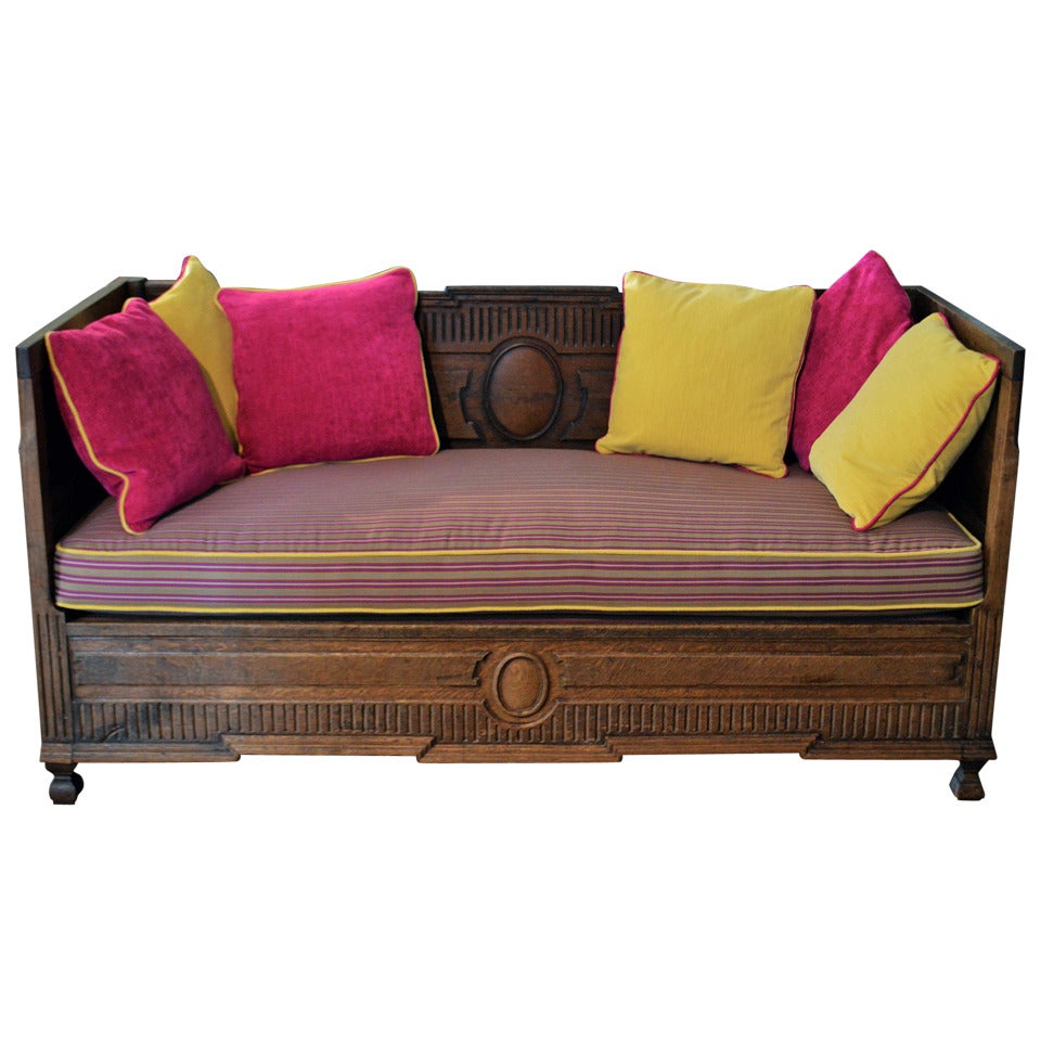 French Antique Sofa in Solid Oak For Sale