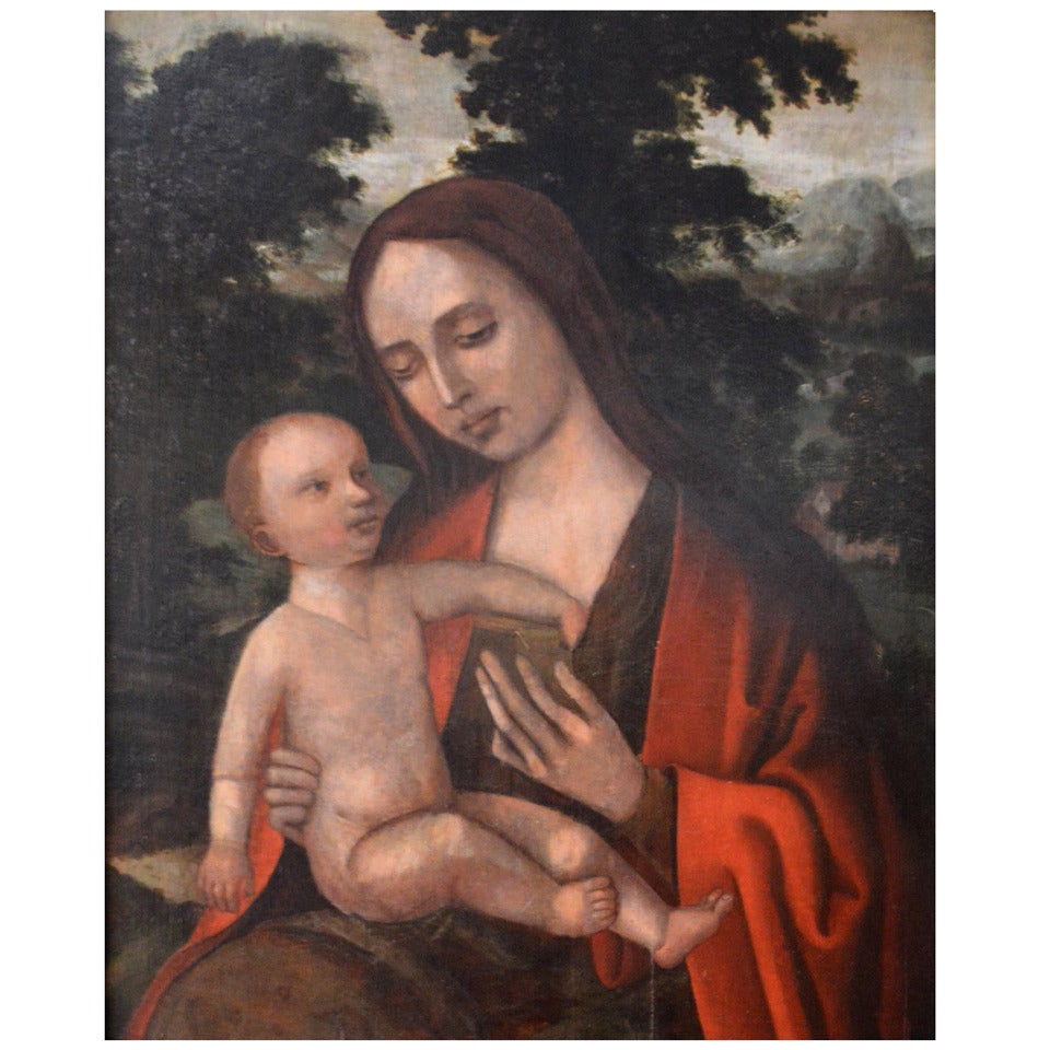 Oil on Board "The Virgin with Child" For Sale