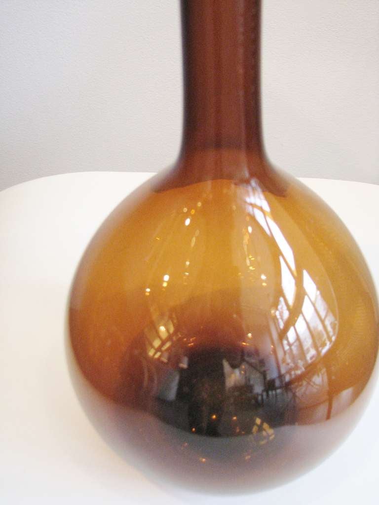 Mid-Century Modern Tall Amber Bottle Shaped Vase