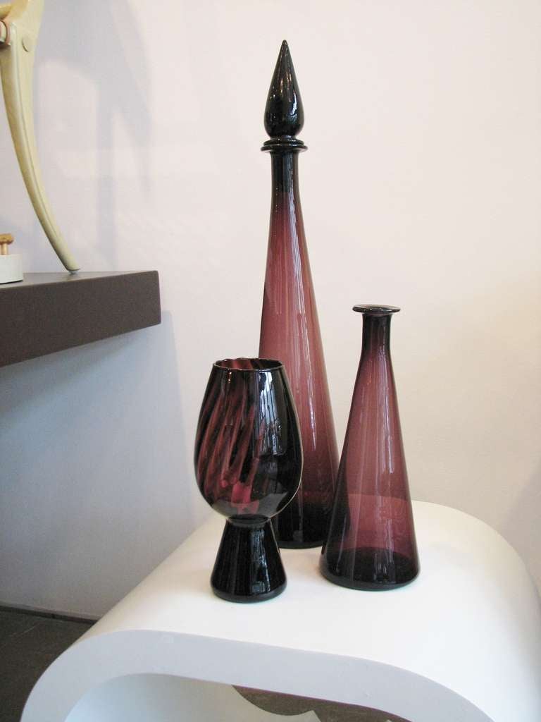 Set of Three Purple Glass Vases at 1stdibs