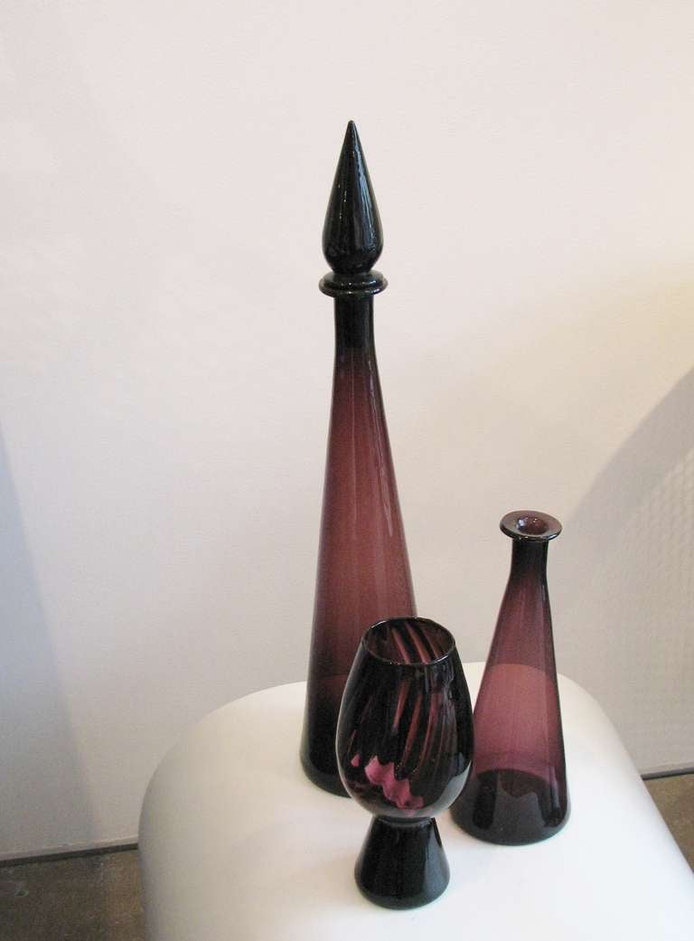 Set of Three Purple Glass Vases at 1stdibs