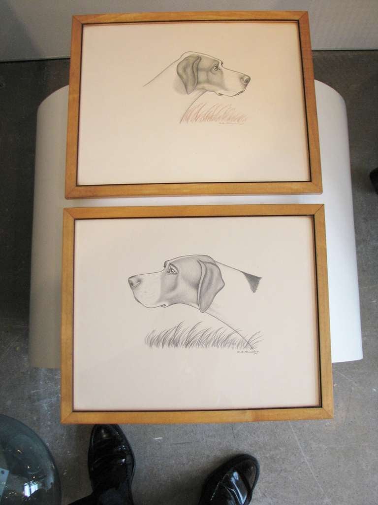 Pair of charcoal dog drawings signed Hessisley