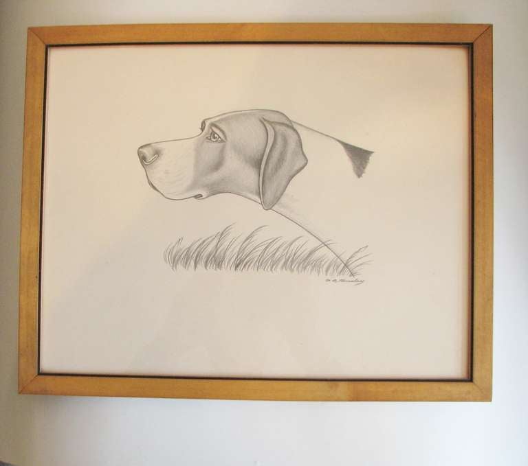 American Pair of Charcoal Dog Drawings by Hessisley